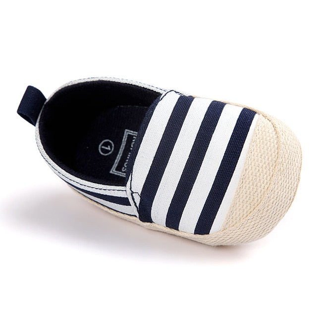 2018 Fashion Blue Striped Baby Boy Shoes Lovely Infant First Walkers Good Soft Sole Toddler Baby Shoes Hot Sale