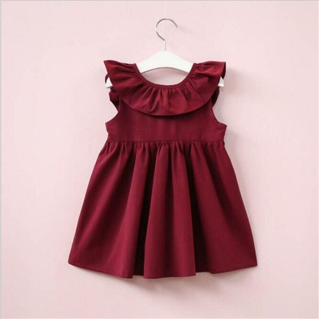 New Toddler Infant Baby Girls Dress Solid color Ribbons Pleated Dresses Cotton Clothing Outfits Sleeveless A-Line Casual Clothes