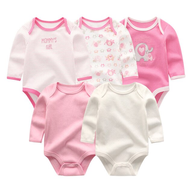 2019 5pcs/lot Baby Rompers Full Sleeve Cartoon Solid Print O-Neck Fashion Cotton Baby Girl Clothes Boy Clothing Roupa de bebe