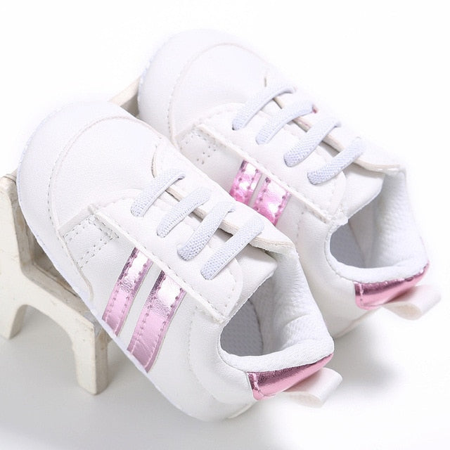Baby Shoes Pu Leather Shoes Sports Sneakers Newborn Baby Boys Girls Stripe Pattern Shoes Infant Toddler Soft Anti-slip Shoes