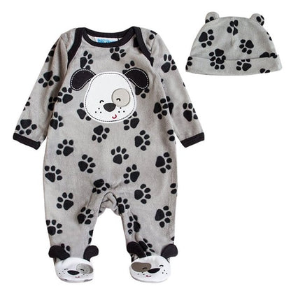 Kiddiezoom Baby Romper Winter Coral Fleece Long Sleeve Hooded Velour Romper Cartoon Warm Jumpsuit Animal Baby Girl Boy Clothes