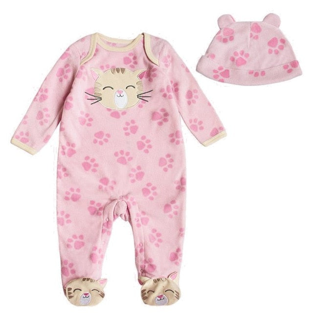 Kiddiezoom Baby Romper Winter Coral Fleece Long Sleeve Hooded Velour Romper Cartoon Warm Jumpsuit Animal Baby Girl Boy Clothes