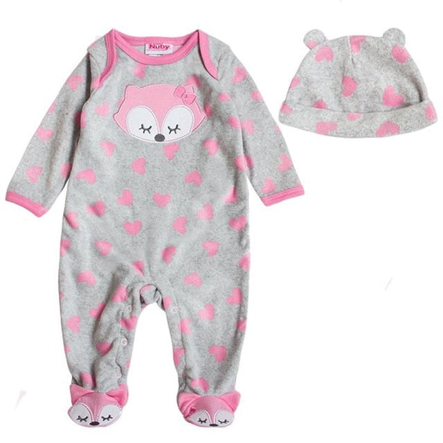 Kiddiezoom Baby Romper Winter Coral Fleece Long Sleeve Hooded Velour Romper Cartoon Warm Jumpsuit Animal Baby Girl Boy Clothes