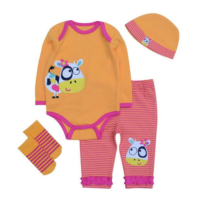 Kiddiezoom Baby Clothing Long Sleeves Romper+Trousers Hat Sock 4 PCS Set Infantil Costumes 100% Cotton Newborn Clothes