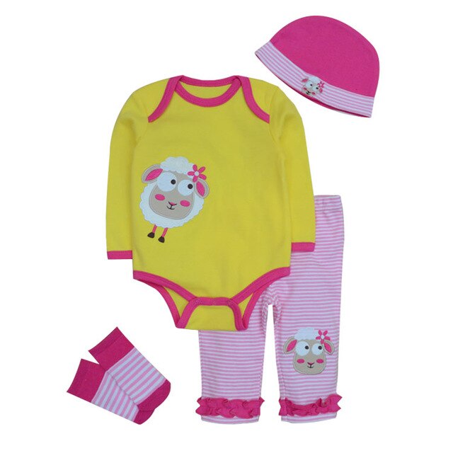 Kiddiezoom Baby Clothing Long Sleeves Romper+Trousers Hat Sock 4 PCS Set Infantil Costumes 100% Cotton Newborn Clothes