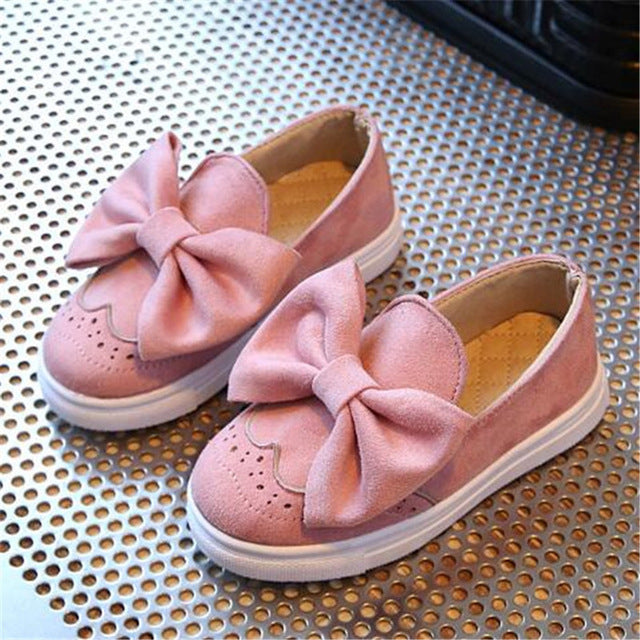 New Spring/Autumn Children Leather Shoes Girls Loafers Princess Big Bowknot Shoes Baby Toddler Flats Kids Casual Shoes 02B