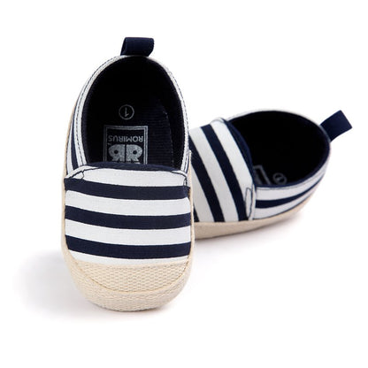2018 Fashion Blue Striped Baby Boy Shoes Lovely Infant First Walkers Good Soft Sole Toddler Baby Shoes Hot Sale