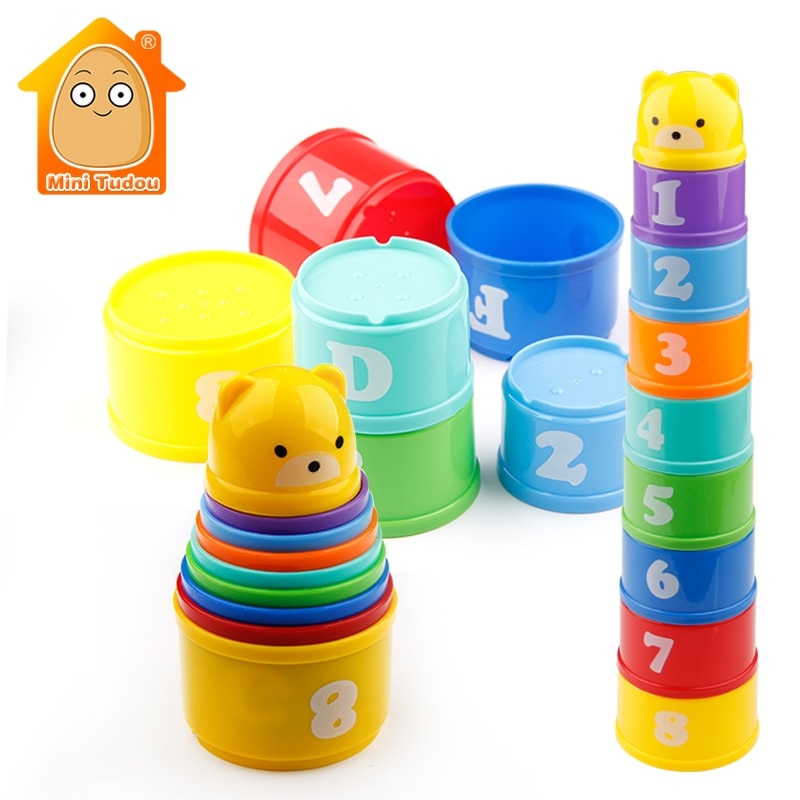 MiniTudou 8PCS Educational Baby Toys 6Month+ Figures Letters Foldind Stack Cup Tower Children Early Intelligence