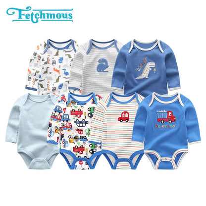 7Pcs/lot Unisex Cotton Newborn Print Baby Girls Clothes Full Sheeve o-neck Roupas de bebe Costume0-12M Baby Boys Rompers Set