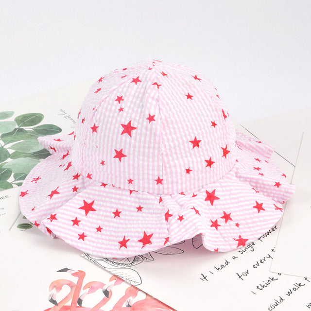 Baby Summer Outdoor Bucket Hat Children Floral Print Panama Cap Sun Beach Cap Lovely Lace Princess Baby Girl Brim Sun Hats