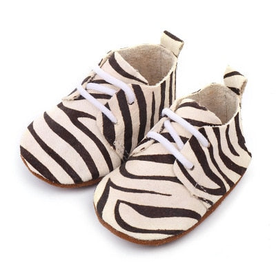 Hongteya New Genuine Leather Baby shoes Leopard print Baby Girls Soft shoes Horse hair Boys First walkers Lace Baby moccasins