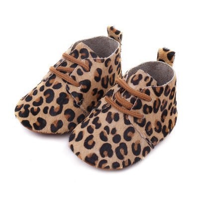 Hongteya New Genuine Leather Baby shoes Leopard print Baby Girls Soft shoes Horse hair Boys First walkers Lace Baby moccasins