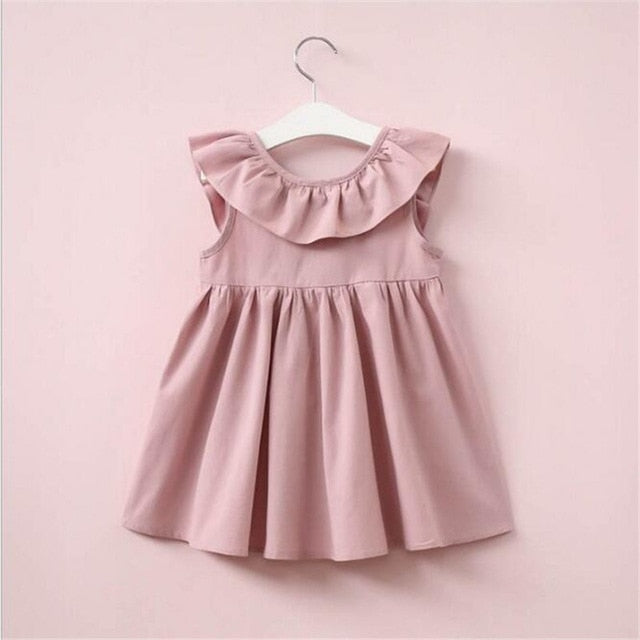 New Toddler Infant Baby Girls Dress Solid color Ribbons Pleated Dresses Cotton Clothing Outfits Sleeveless A-Line Casual Clothes