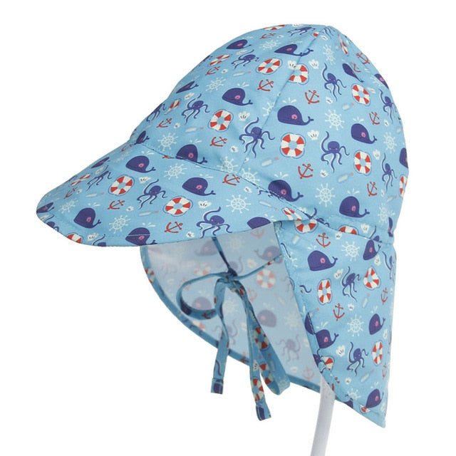 Summer Baby Sun Hat Children Outdoor Neck Ear Cover Anti UV Protection Beach Caps Kids Boy Girl Swimming Flap Cap For 0-5 Years
