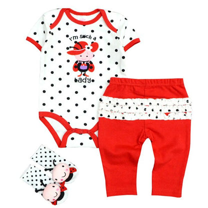 Kiddiezoom Summer 2019 3Pcs/Lot Cotton Baby Boys Girls Clothes Set Short Sleeve Baby Romper+Long pants+Socks Kids Clothing Set