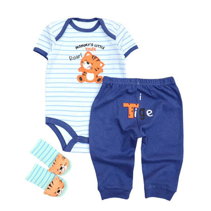 Kiddiezoom Summer 2019 3Pcs/Lot Cotton Baby Boys Girls Clothes Set Short Sleeve Baby Romper+Long pants+Socks Kids Clothing Set