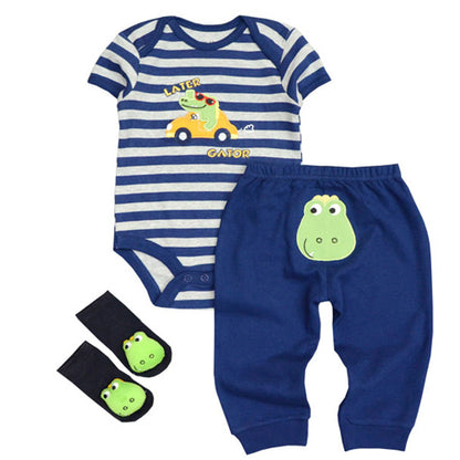 Kiddiezoom Summer 2019 3Pcs/Lot Cotton Baby Boys Girls Clothes Set Short Sleeve Baby Romper+Long pants+Socks Kids Clothing Set