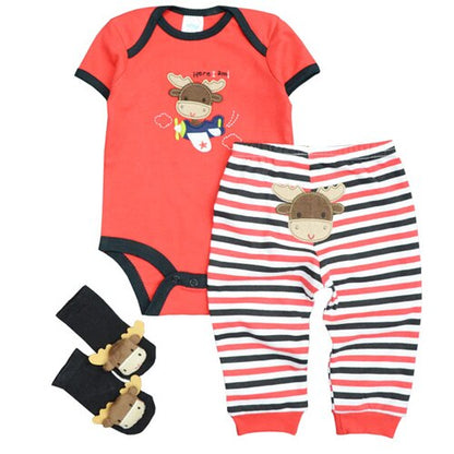 Kiddiezoom Summer 2019 3Pcs/Lot Cotton Baby Boys Girls Clothes Set Short Sleeve Baby Romper+Long pants+Socks Kids Clothing Set