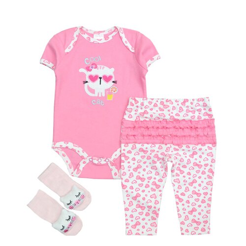 Kiddiezoom Summer 2019 3Pcs/Lot Cotton Baby Boys Girls Clothes Set Short Sleeve Baby Romper+Long pants+Socks Kids Clothing Set