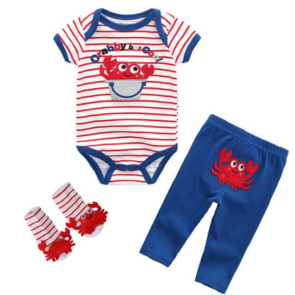 Kiddiezoom Summer 2019 3Pcs/Lot Cotton Baby Boys Girls Clothes Set Short Sleeve Baby Romper+Long pants+Socks Kids Clothing Set