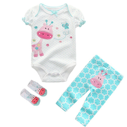 Kiddiezoom Summer 2019 3Pcs/Lot Cotton Baby Boys Girls Clothes Set Short Sleeve Baby Romper+Long pants+Socks Kids Clothing Set