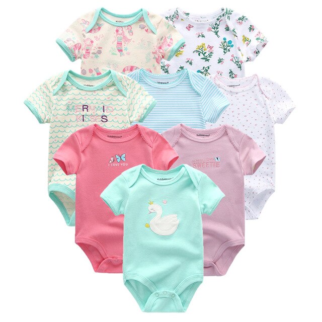2019 8PCS/Lot Newborn Clothes 100%Cotton O-Neck 0-12M Baby Girls Boys Jumpsuit Bodysuits Roupas de bebe Short Sleeve Clothing
