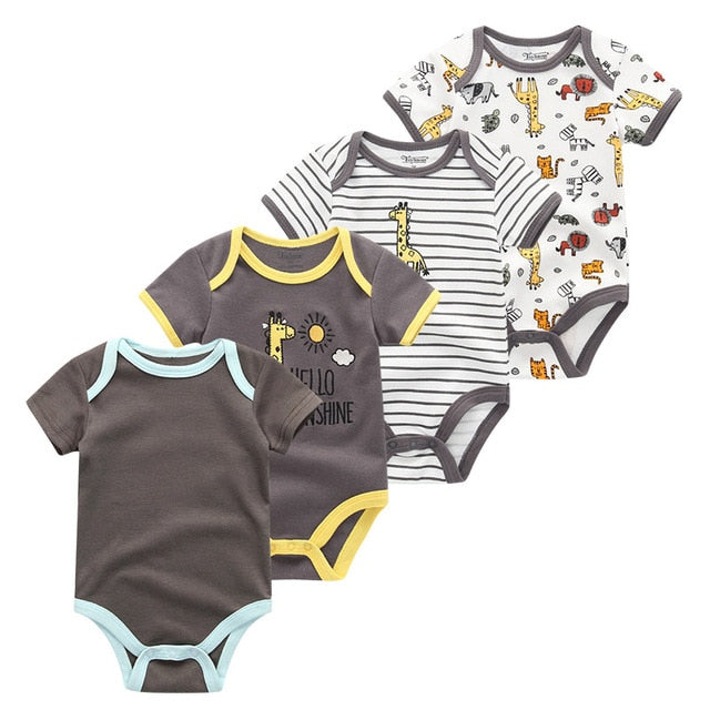 2019 4PCS/Lot Baby Boy Clothes Unicorn Cotton Newborn Short Sleeve Bodysuit Baby Girl Clothes Cartoon Unisex Ropa bebe