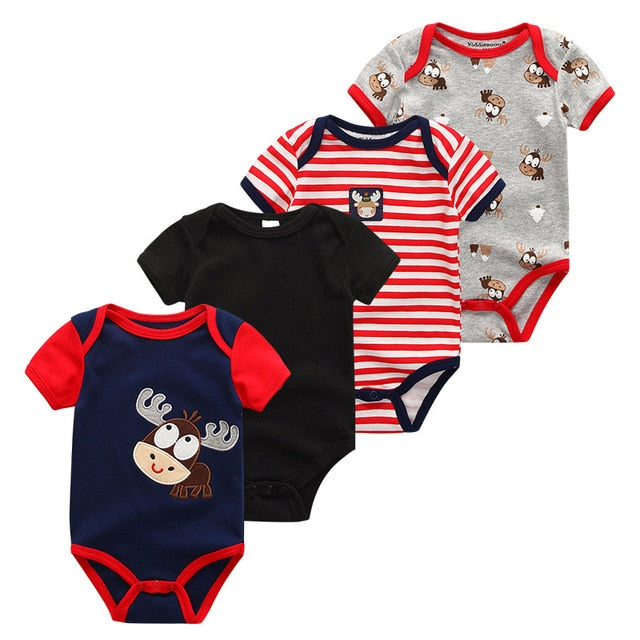2019 4PCS/Lot Baby Boy Clothes Unicorn Cotton Newborn Short Sleeve Bodysuit Baby Girl Clothes Cartoon Unisex Ropa bebe