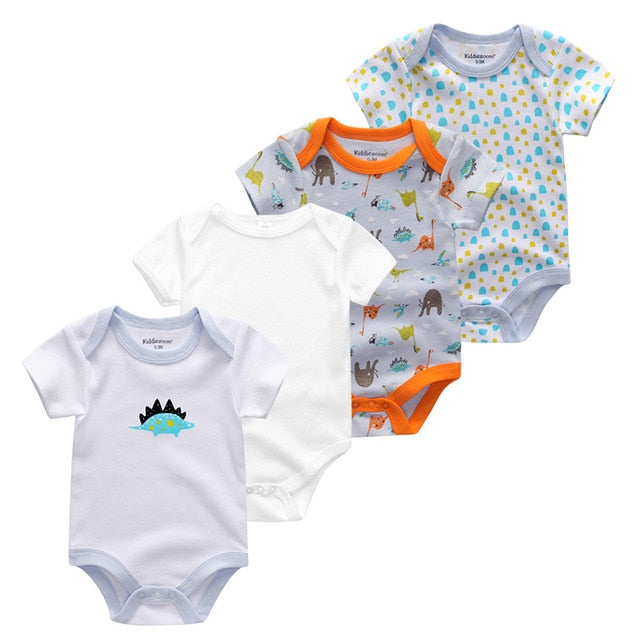 2019 4PCS/Lot Baby Boy Clothes Unicorn Cotton Newborn Short Sleeve Bodysuit Baby Girl Clothes Cartoon Unisex Ropa bebe