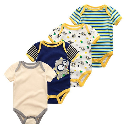 2019 4PCS/Lot Baby Boy Clothes Unicorn Cotton Newborn Short Sleeve Bodysuit Baby Girl Clothes Cartoon Unisex Ropa bebe