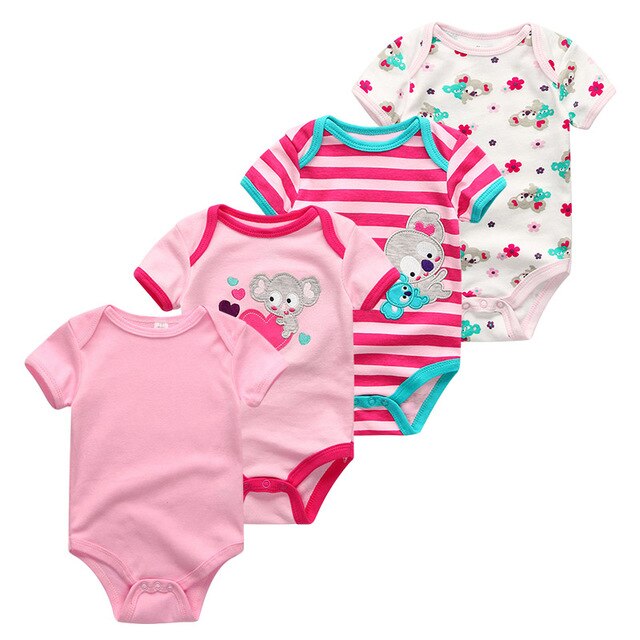2019 4PCS/Lot Baby Boy Clothes Unicorn Cotton Newborn Short Sleeve Bodysuit Baby Girl Clothes Cartoon Unisex Ropa bebe