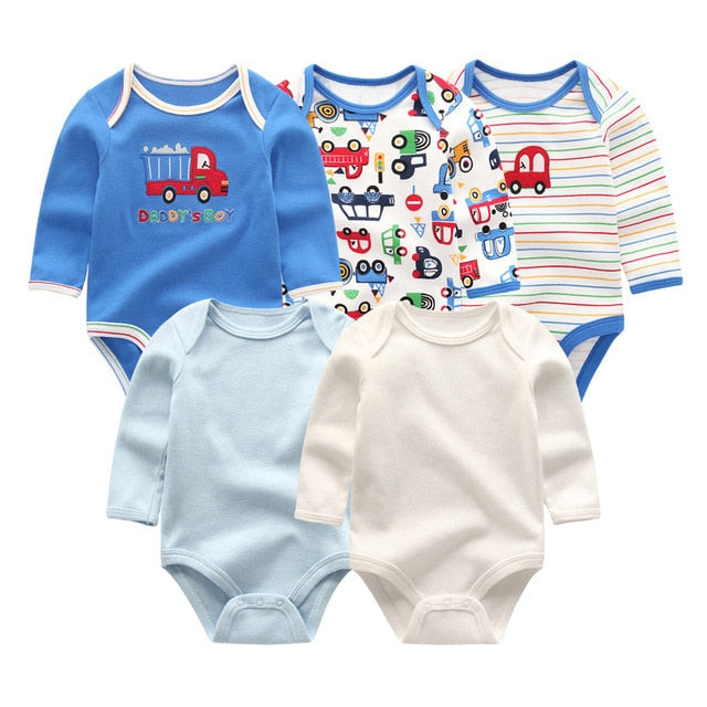 2019 5pcs/lot Baby Rompers Full Sleeve Cartoon Solid Print O-Neck Fashion Cotton Baby Girl Clothes Boy Clothing Roupa de bebe