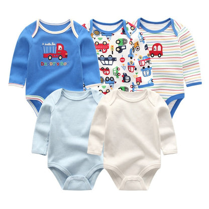 2019 5pcs/lot Baby Rompers Full Sleeve Cartoon Solid Print O-Neck Fashion Cotton Baby Girl Clothes Boy Clothing Roupa de bebe