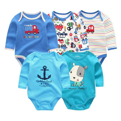 2019 5pcs/lot Baby Rompers Full Sleeve Cartoon Solid Print O-Neck Fashion Cotton Baby Girl Clothes Boy Clothing Roupa de bebe