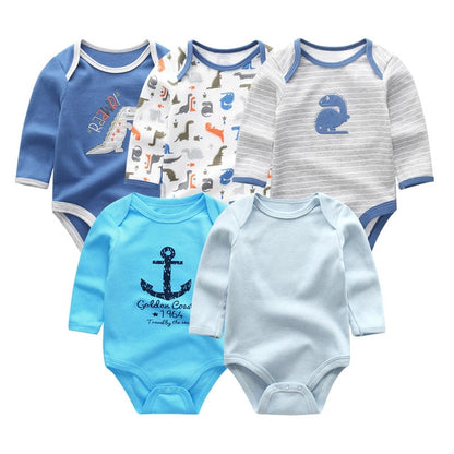 2019 5pcs/lot Baby Rompers Full Sleeve Cartoon Solid Print O-Neck Fashion Cotton Baby Girl Clothes Boy Clothing Roupa de bebe