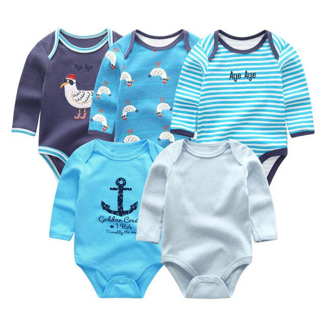2019 5pcs/lot Baby Rompers Full Sleeve Cartoon Solid Print O-Neck Fashion Cotton Baby Girl Clothes Boy Clothing Roupa de bebe