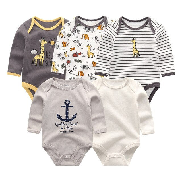 2019 5pcs/lot Baby Rompers Full Sleeve Cartoon Solid Print O-Neck Fashion Cotton Baby Girl Clothes Boy Clothing Roupa de bebe