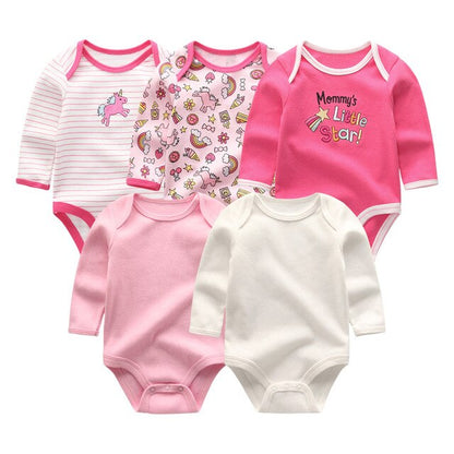 2019 5pcs/lot Baby Rompers Full Sleeve Cartoon Solid Print O-Neck Fashion Cotton Baby Girl Clothes Boy Clothing Roupa de bebe