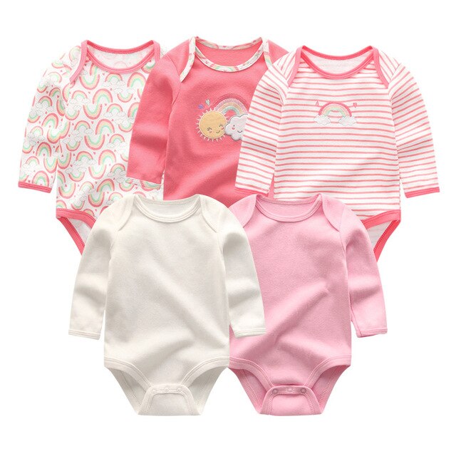 2019 5pcs/lot Baby Rompers Full Sleeve Cartoon Solid Print O-Neck Fashion Cotton Baby Girl Clothes Boy Clothing Roupa de bebe