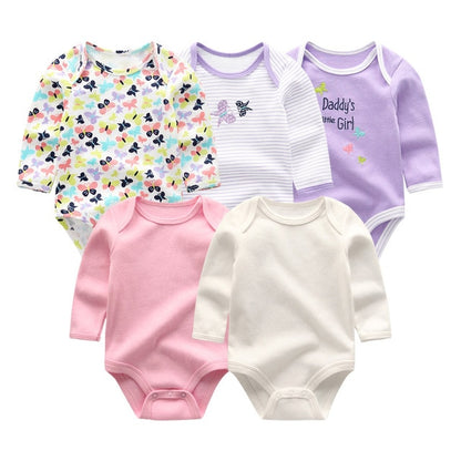2019 5pcs/lot Baby Rompers Full Sleeve Cartoon Solid Print O-Neck Fashion Cotton Baby Girl Clothes Boy Clothing Roupa de bebe