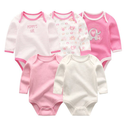 2019 5pcs/lot Baby Rompers Full Sleeve Cartoon Solid Print O-Neck Fashion Cotton Baby Girl Clothes Boy Clothing Roupa de bebe