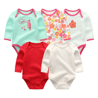 2019 5pcs/lot Baby Rompers Full Sleeve Cartoon Solid Print O-Neck Fashion Cotton Baby Girl Clothes Boy Clothing Roupa de bebe