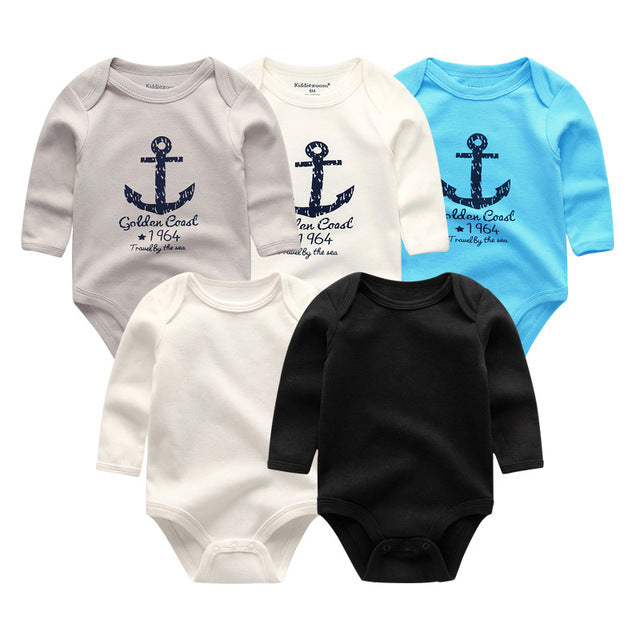 2019 5pcs/lot Baby Rompers Full Sleeve Cartoon Solid Print O-Neck Fashion Cotton Baby Girl Clothes Boy Clothing Roupa de bebe