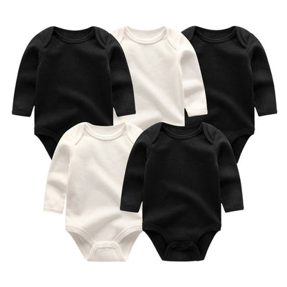 2019 5pcs/lot Baby Rompers Full Sleeve Cartoon Solid Print O-Neck Fashion Cotton Baby Girl Clothes Boy Clothing Roupa de bebe