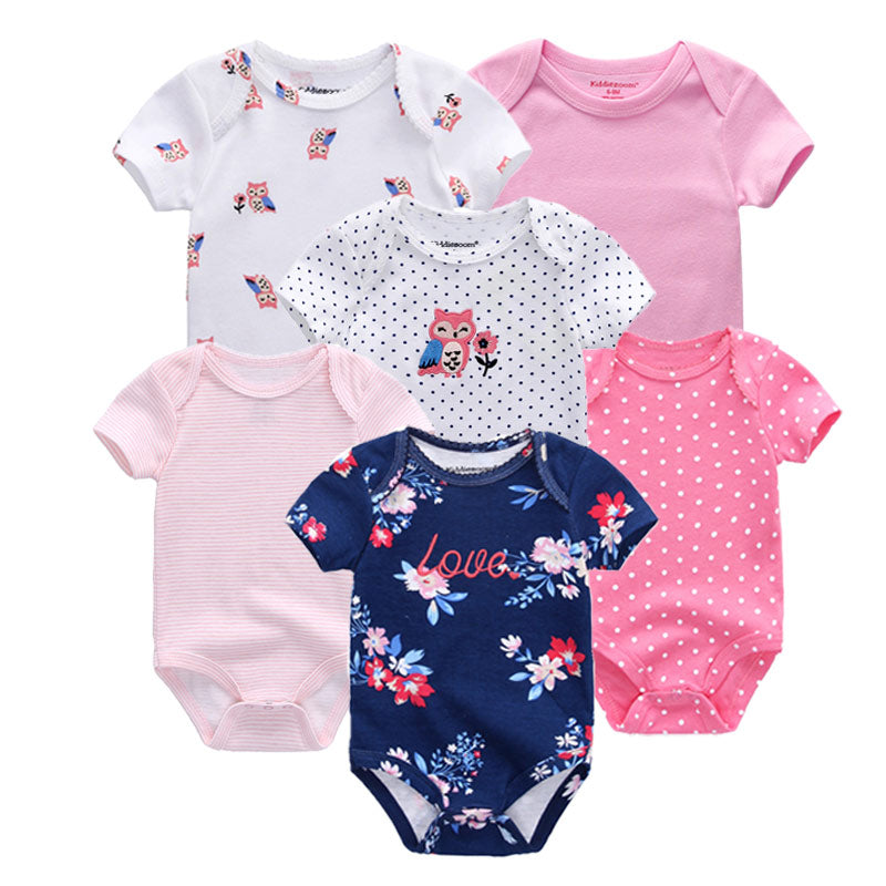 6PCS/lot Newborn 2019 Baby Girls Clothes Print  Short Sleeve Baby Boys Clothes Roupas de bebe Junmsuit Clothing Sets 100%Cotton