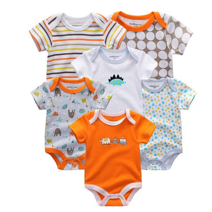 6PCS/lot Newborn 2019 Baby Girls Clothes Print  Short Sleeve Baby Boys Clothes Roupas de bebe Junmsuit Clothing Sets 100%Cotton