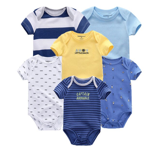 6PCS/lot Newborn 2019 Baby Girls Clothes Print  Short Sleeve Baby Boys Clothes Roupas de bebe Junmsuit Clothing Sets 100%Cotton