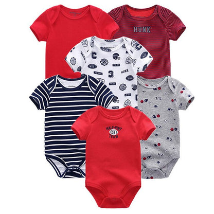 6PCS/lot Newborn 2019 Baby Girls Clothes Print  Short Sleeve Baby Boys Clothes Roupas de bebe Junmsuit Clothing Sets 100%Cotton