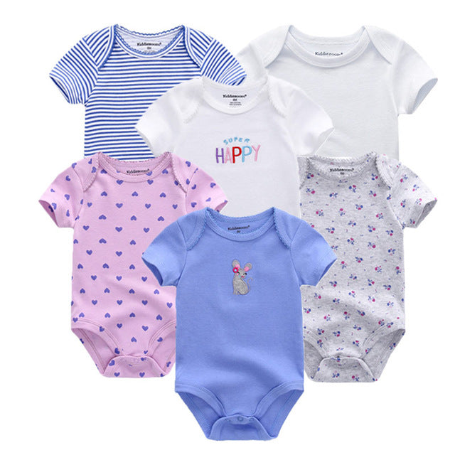 6PCS/lot Newborn 2019 Baby Girls Clothes Print  Short Sleeve Baby Boys Clothes Roupas de bebe Junmsuit Clothing Sets 100%Cotton