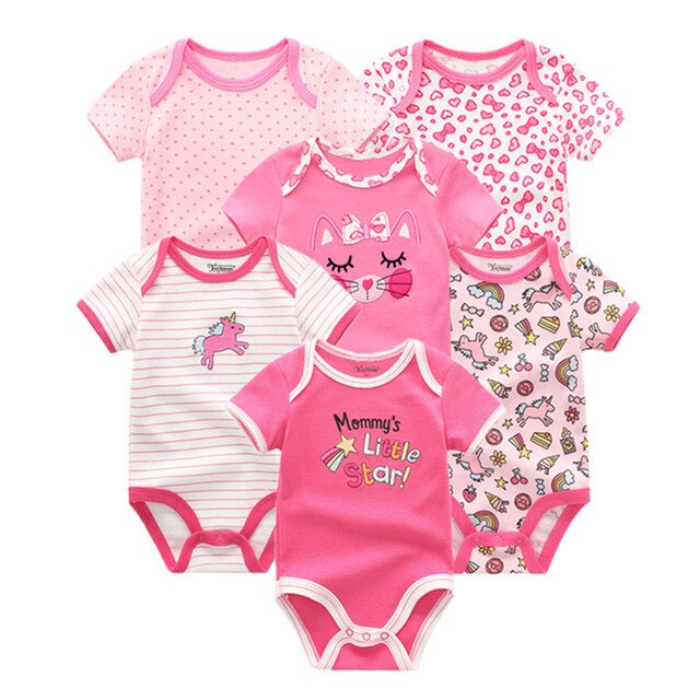 6PCS/lot Newborn 2019 Baby Girls Clothes Print  Short Sleeve Baby Boys Clothes Roupas de bebe Junmsuit Clothing Sets 100%Cotton